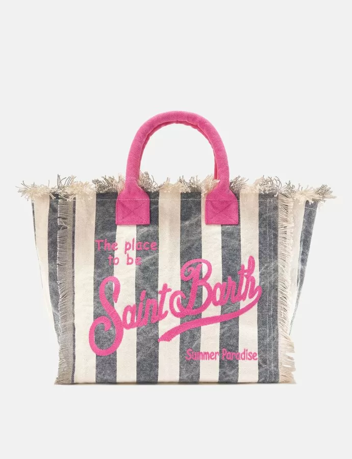 Regular vanity canvas bag with blue vertical stripes
