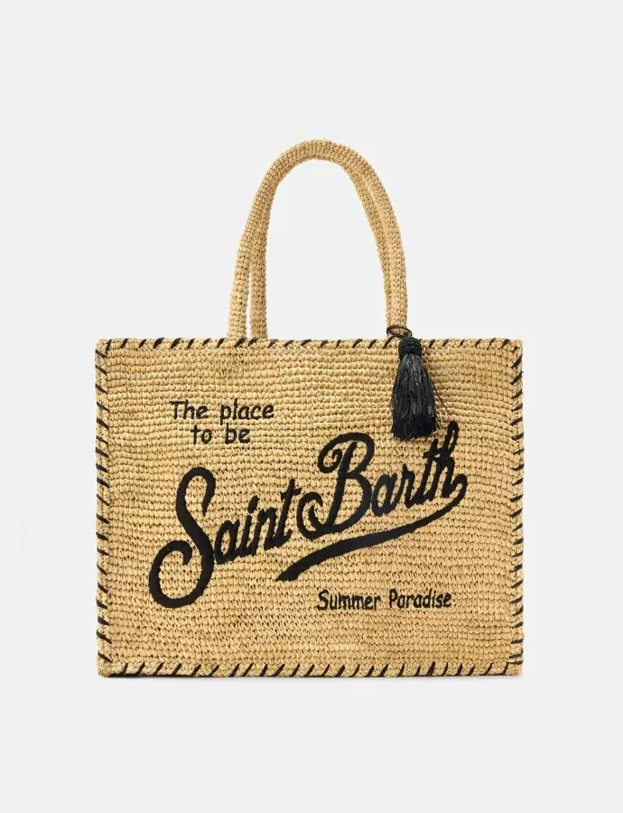 Regular Vanity raffia bag with black details