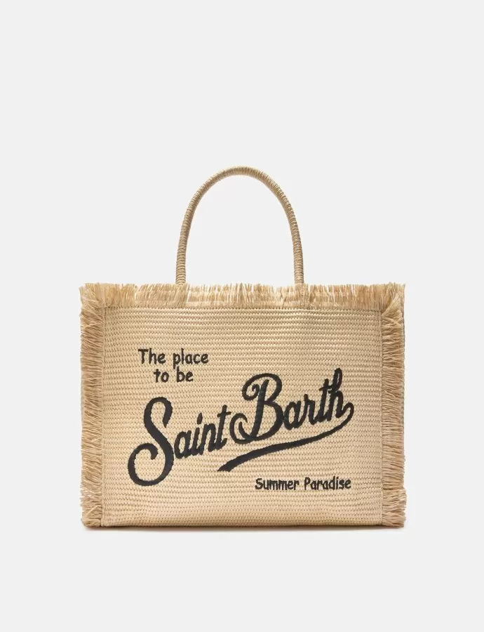 Regular Vanity straw effect bag with contrasting embroidered logo