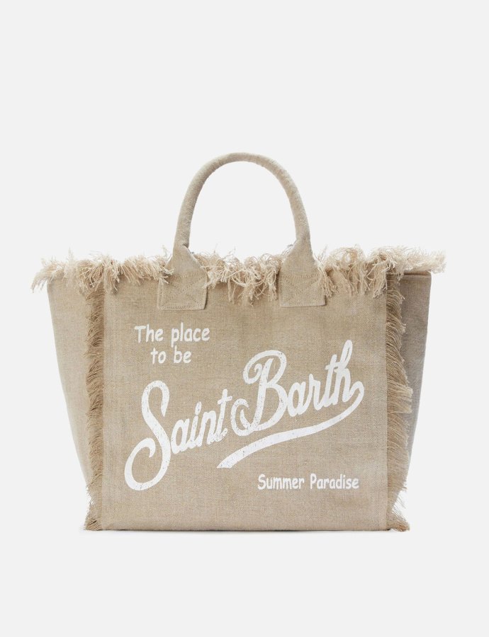 Beige solid color linen vanity regular bag