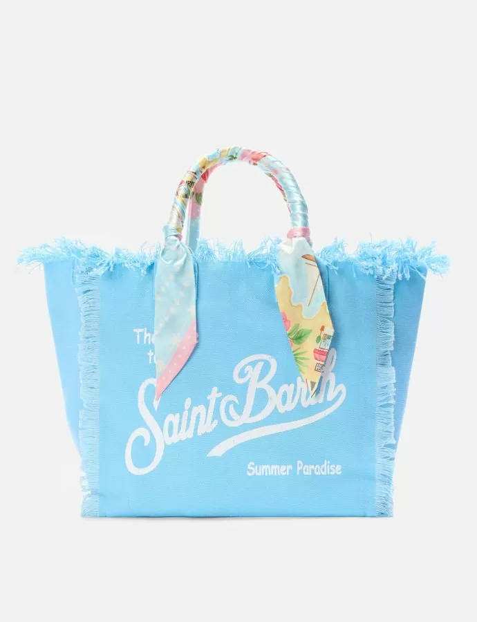 Light blue canvas vanity regular bag with removable twill