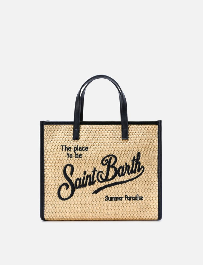 Vivian medium straw effect bag with black embroidered logo