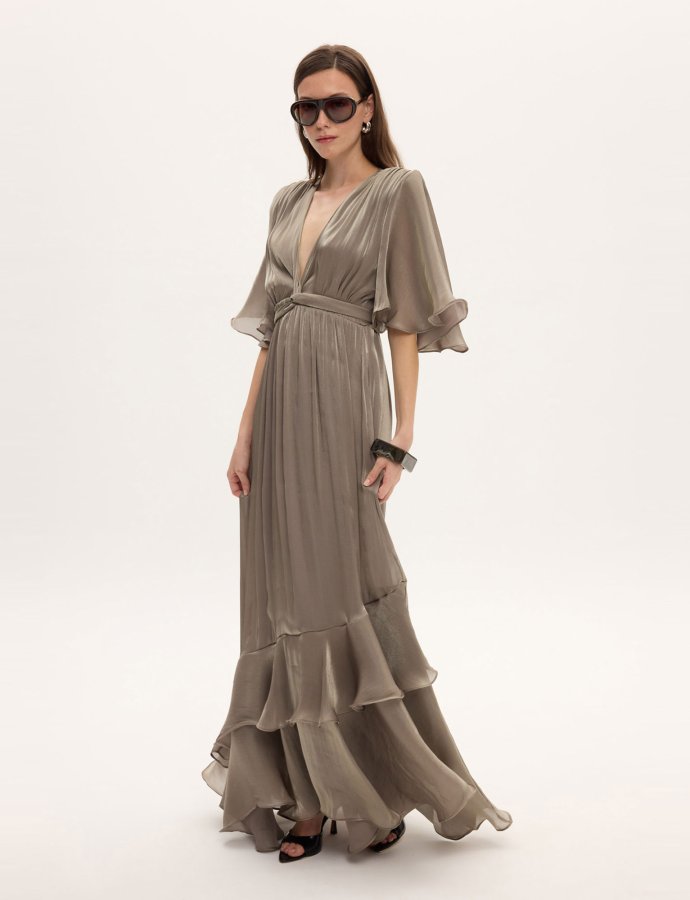 Fall for you long ruffle dress grey