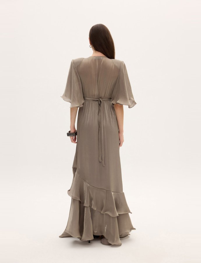 Fall for you long ruffle dress grey