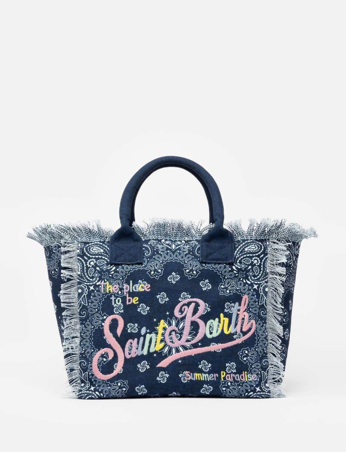 Vanity cotton canvas tote bag with bandana print
