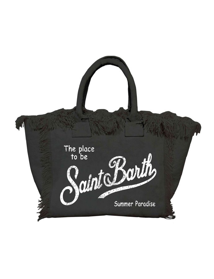 Black canvas vanity regular bag with fringes
