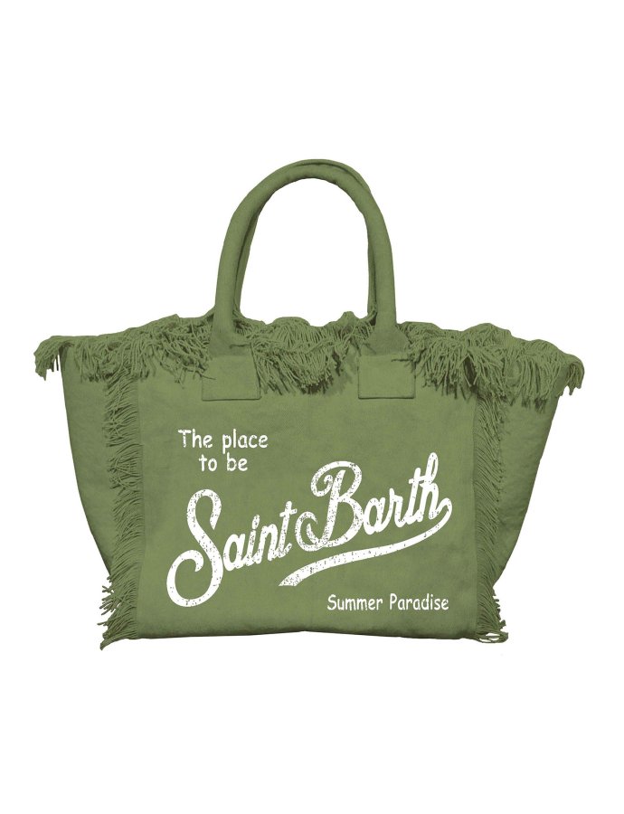 Military green canvas vanity regular bag with fringes