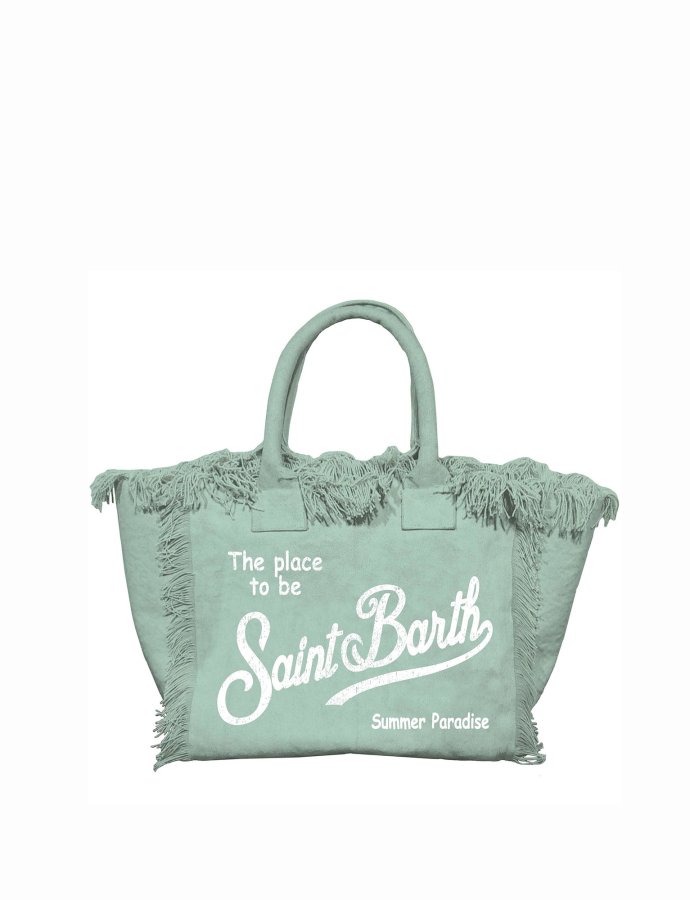 Sage green canvas vanity regular bag with fringes