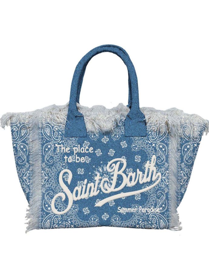 Blue canvas Vanity regular bag with bandana print