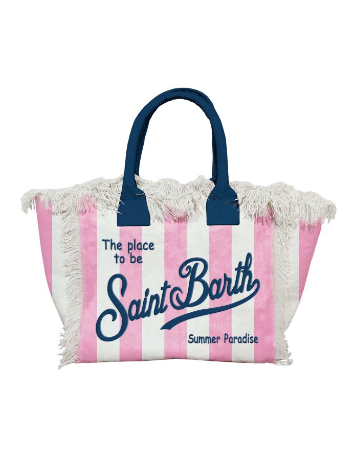 Regular vanity canvas bag with pink vertical stripes