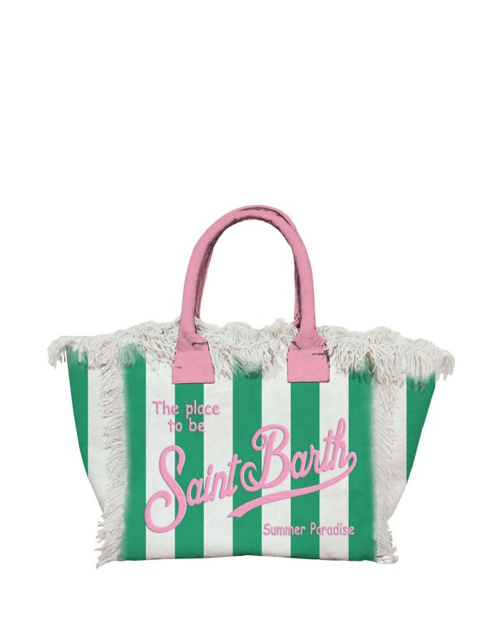 Vanity cotton canvas striped tote bag with embroidered logo