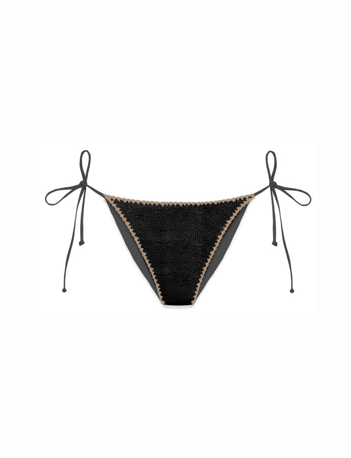 Virgo crinkle bikini bottom with contrasting embroidery