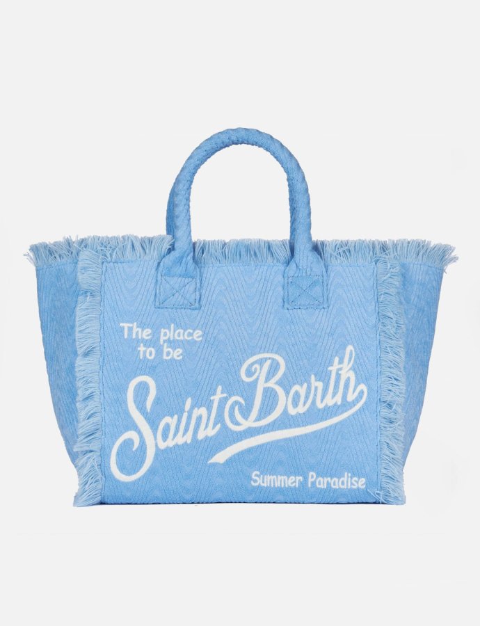 Vanity light blue terry embossed sponge tote bag
