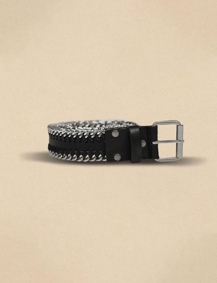 The karma handmade leather & chain belt black