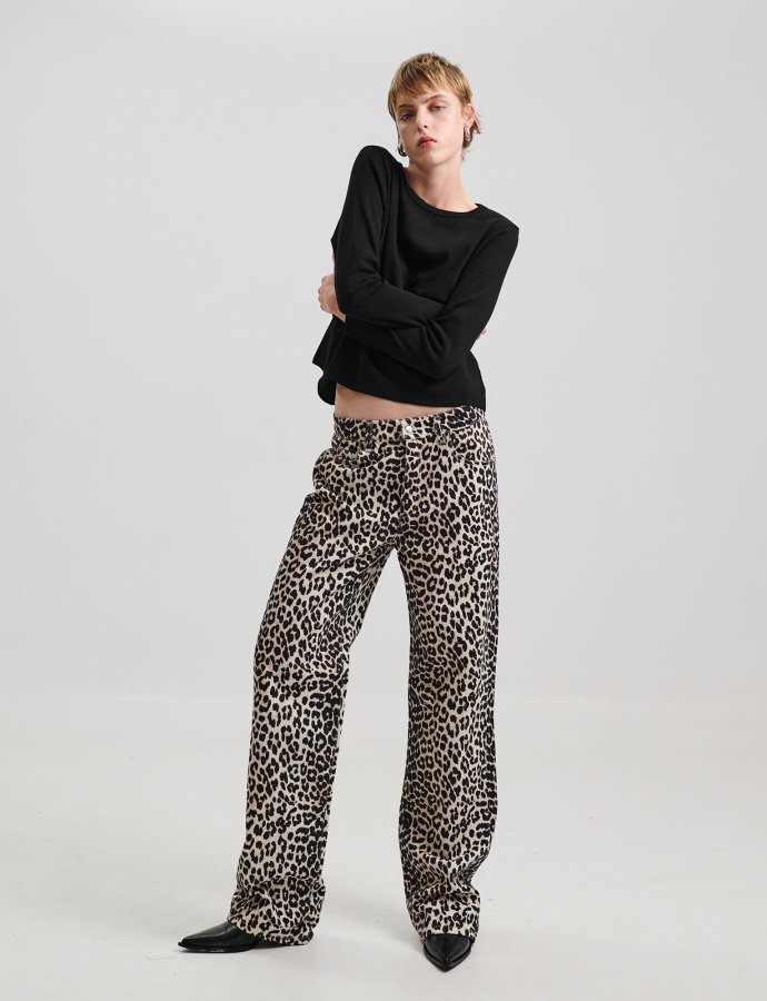 Denim leopard trousers