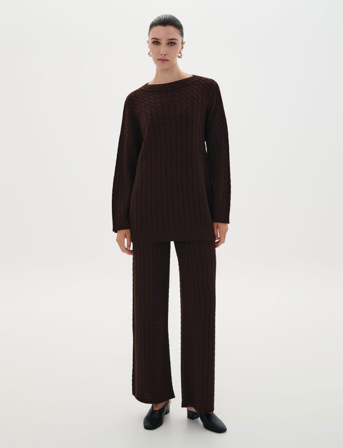 Braided knit pants brown