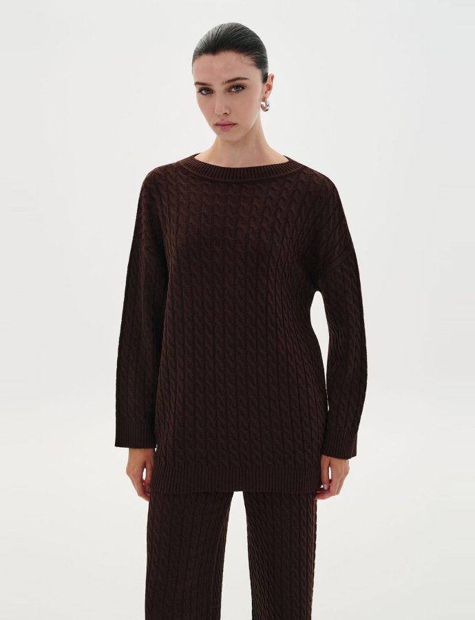 Braided knit blouse brown