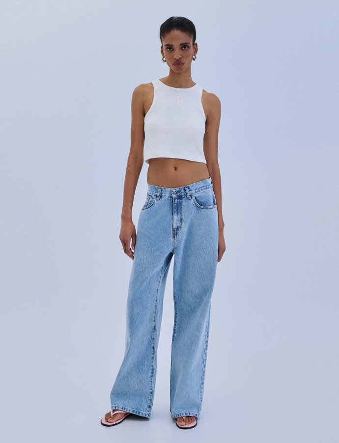 Wide leg denim trouser light blue