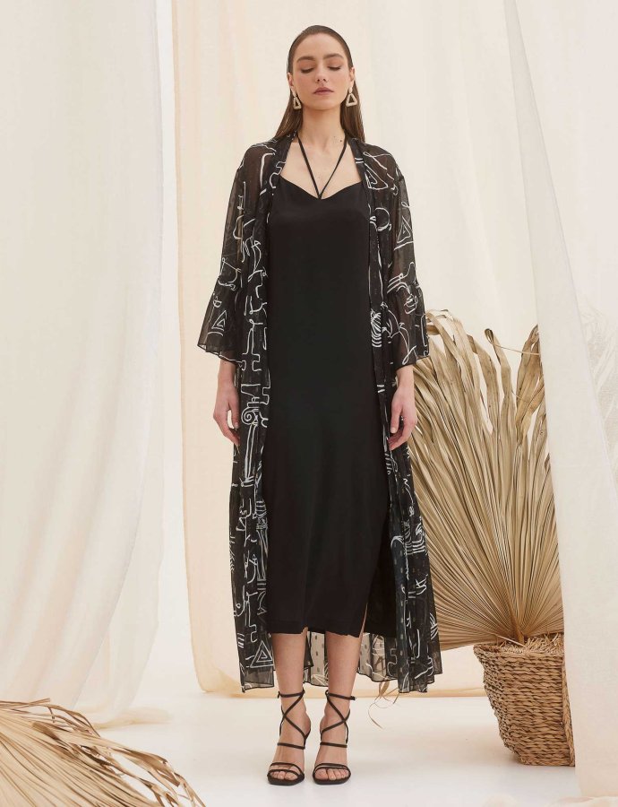 Hermes maxi kaftan dress black line gold lurex