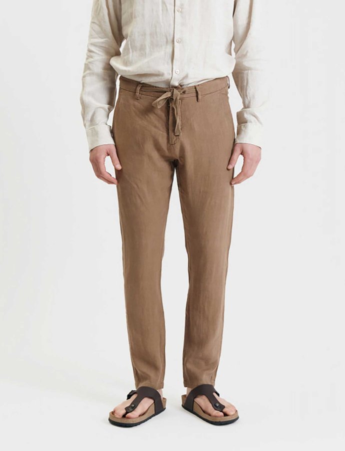 Michigan linen trouser with drawstring camel