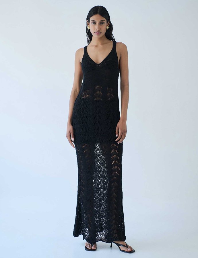 Lace maxi dress black