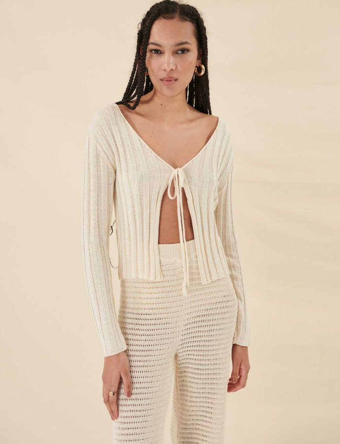 S-0083 cardigan front tie ecru