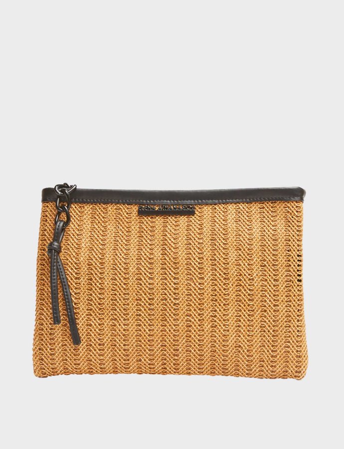 Natural straw clutch taupe