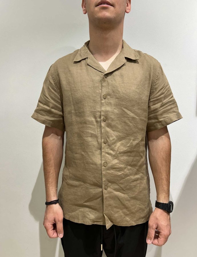 Linen short sleeve shirt camel