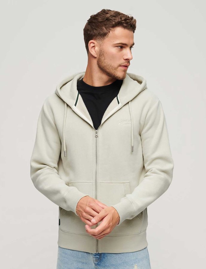 Essential logo zip hoodie light stone beige