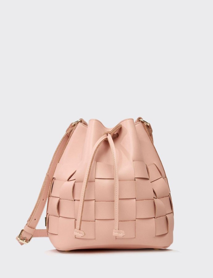 Straw pouch bag baby pink