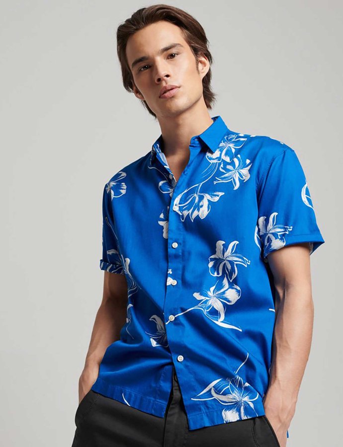 Vintage Hawaiian s/s shirt mono hibiscus cobalt