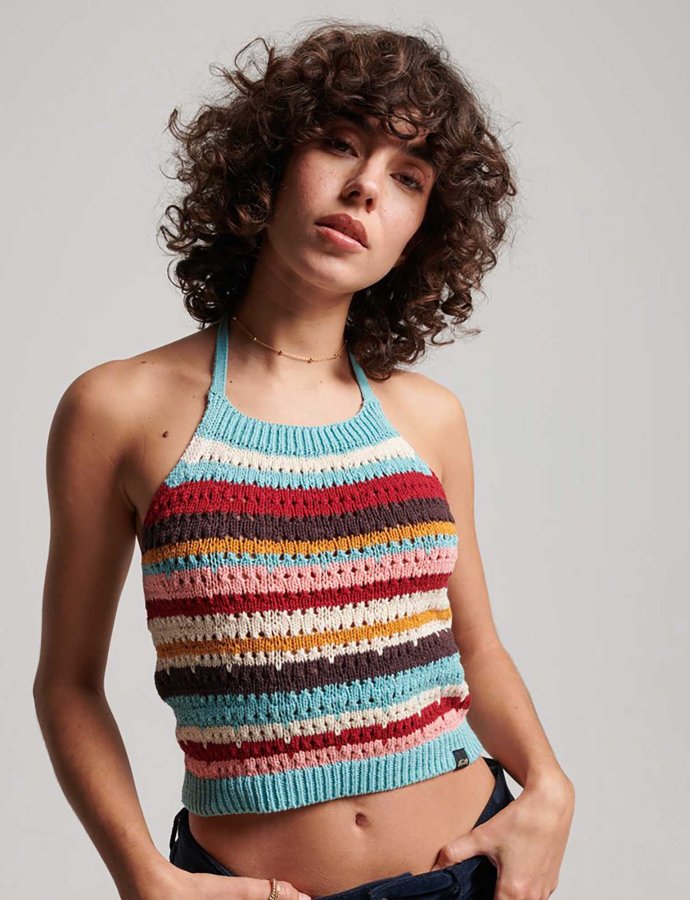 Vintage crochet halter top beryl green stripe