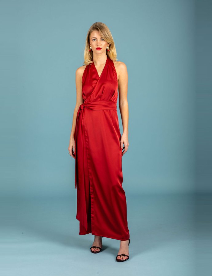 Alessia satin dress chili