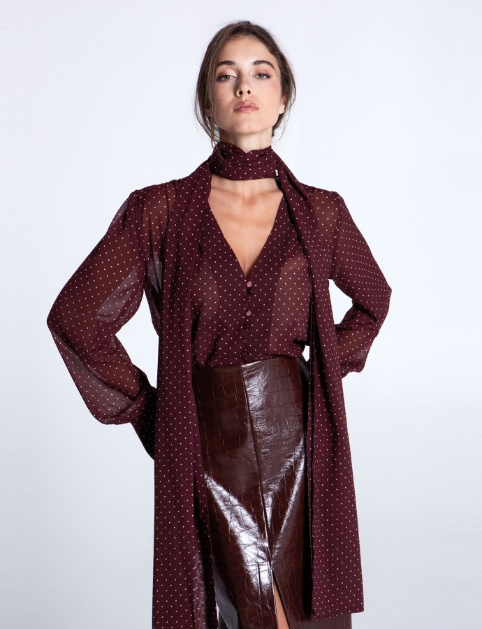 Burgundy polka dots shirt