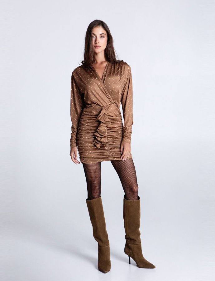 Caramel polka dots mini super jersey dress
