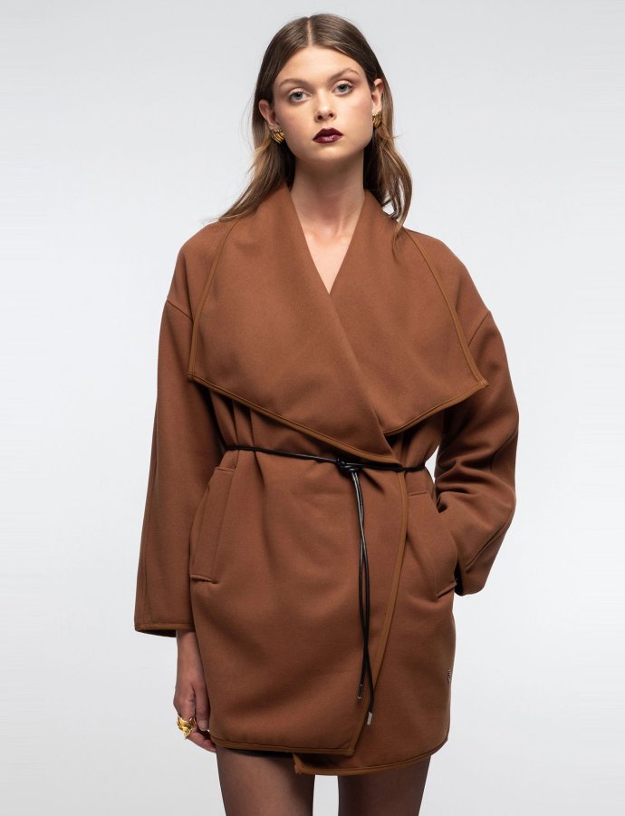 Cocooned wrap coat brown