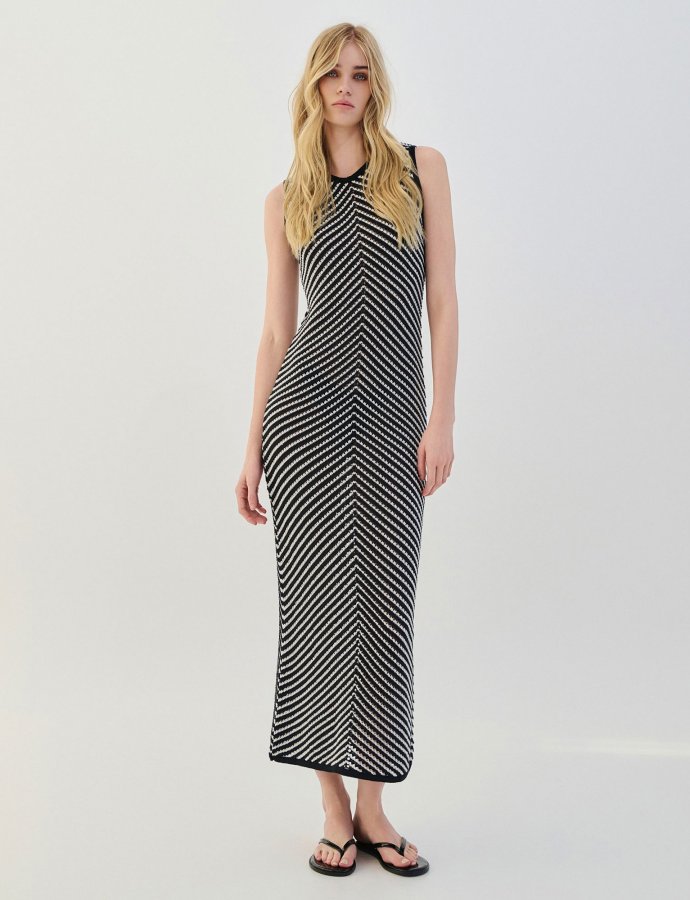 Two tone maxi knit dress black