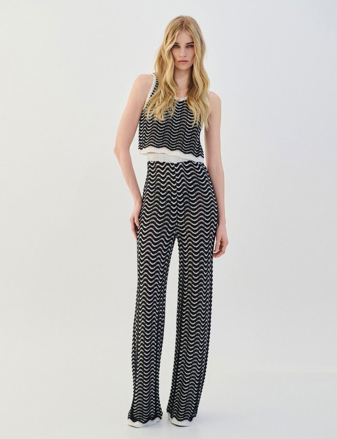 Two tone knit pants black