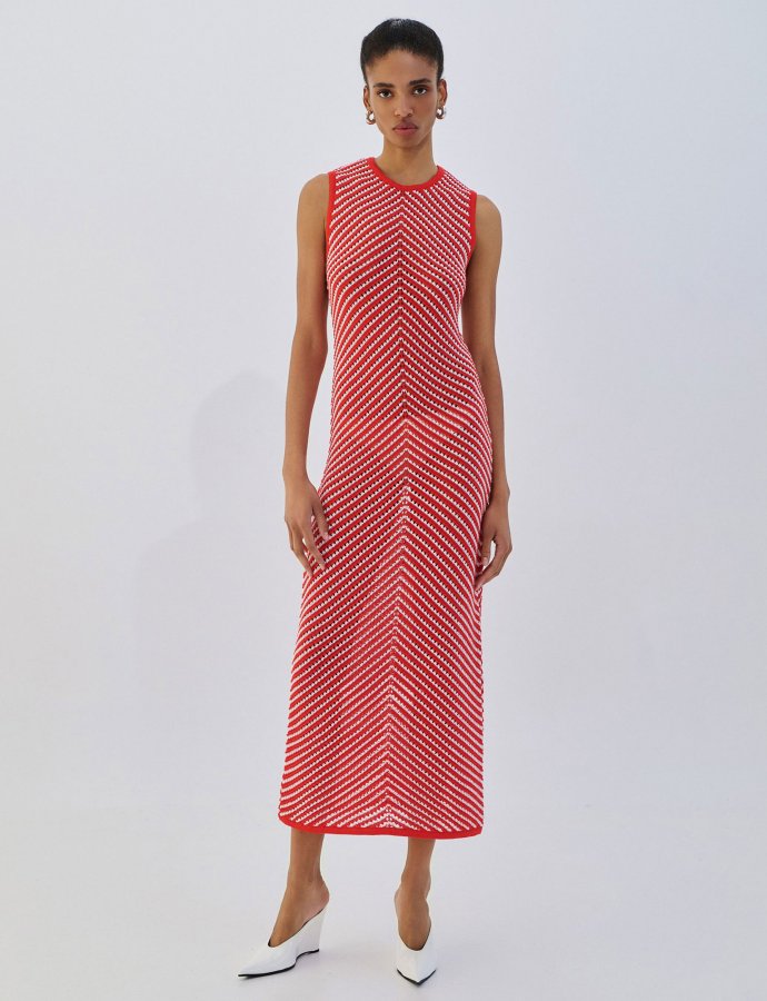 Two tone maxi knit dress coral