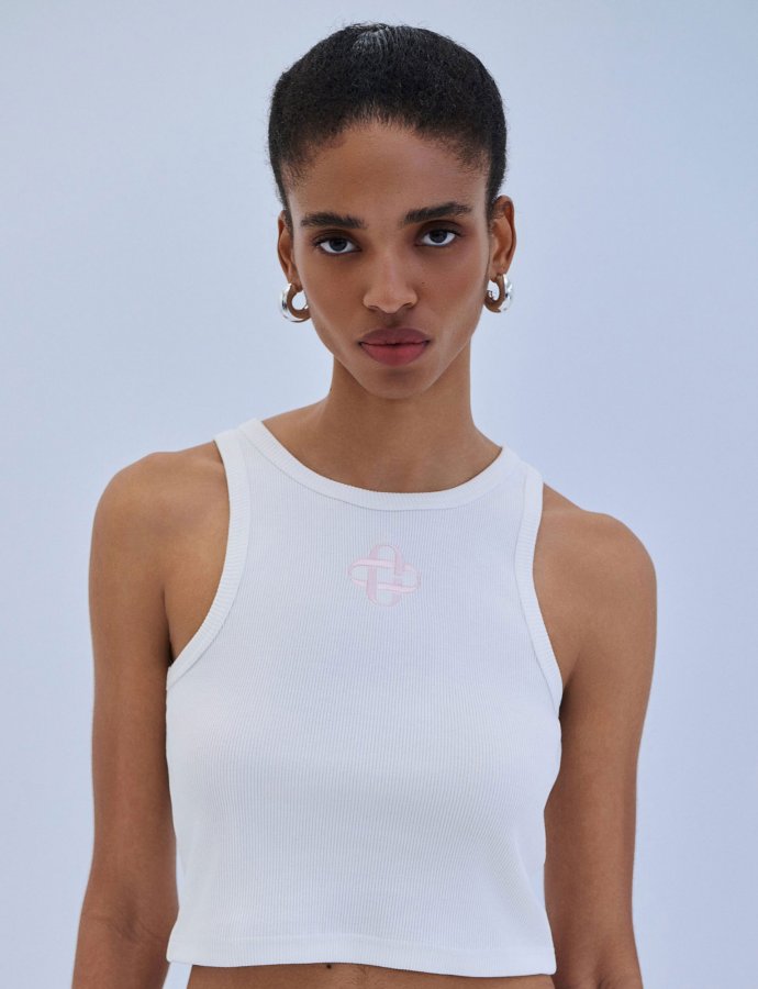 Sewn logo crop top white