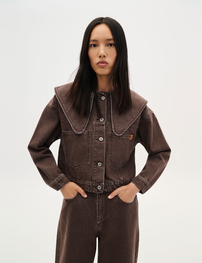 Denim crop jacket brown