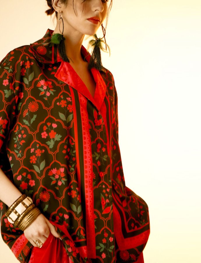 Diana oversized printed shirt red