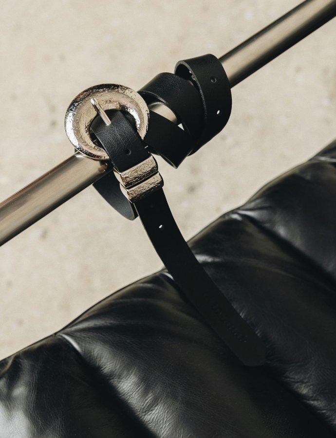 Double vision leather belt black nickel