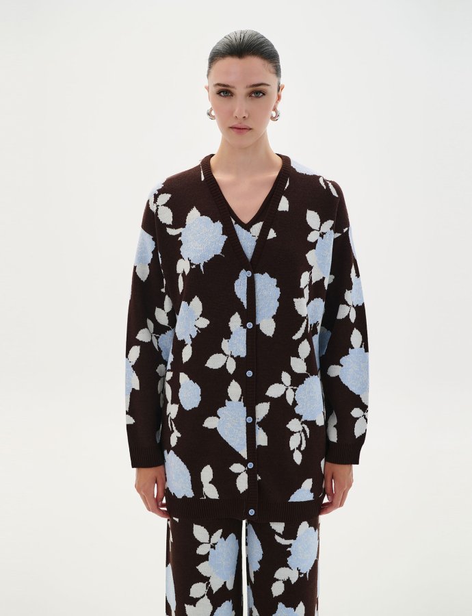 Floral printed knit cardigan