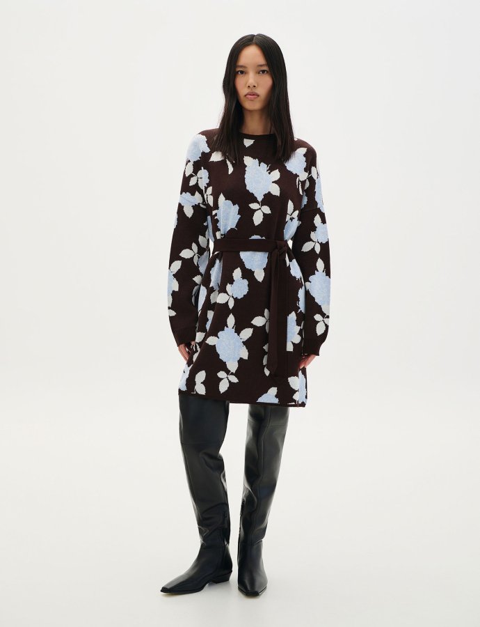 Floral printed knit mini dress