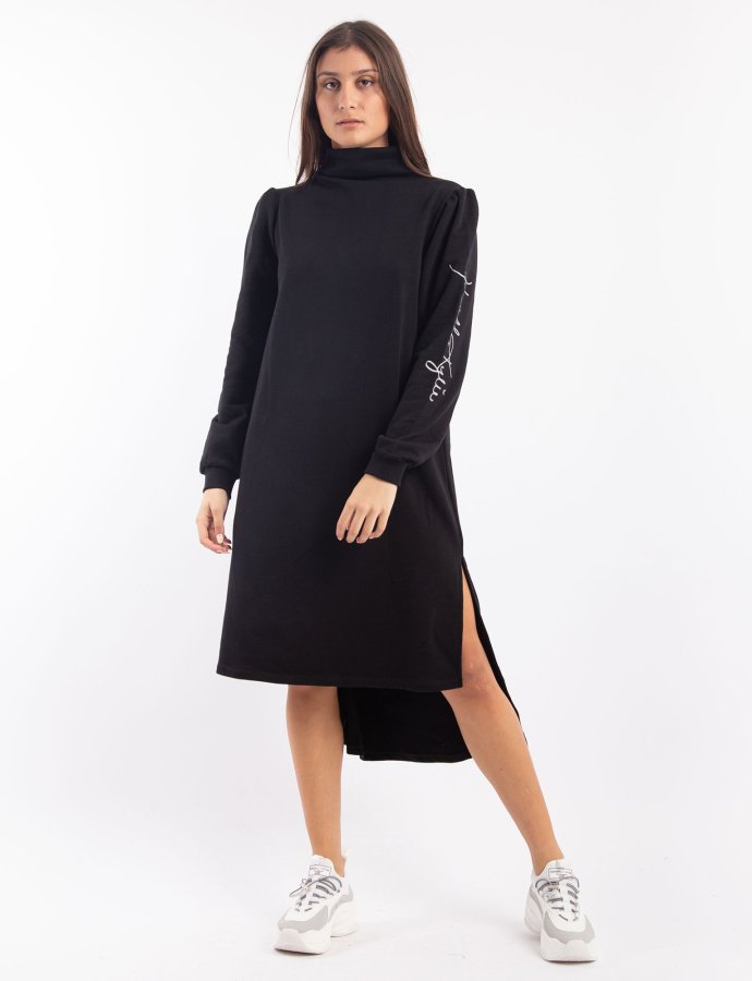 Long sweater turtleneck dress black