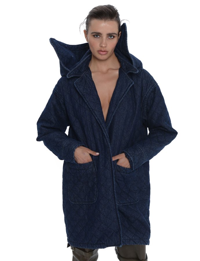 Gloria padded denim coat ocean blue