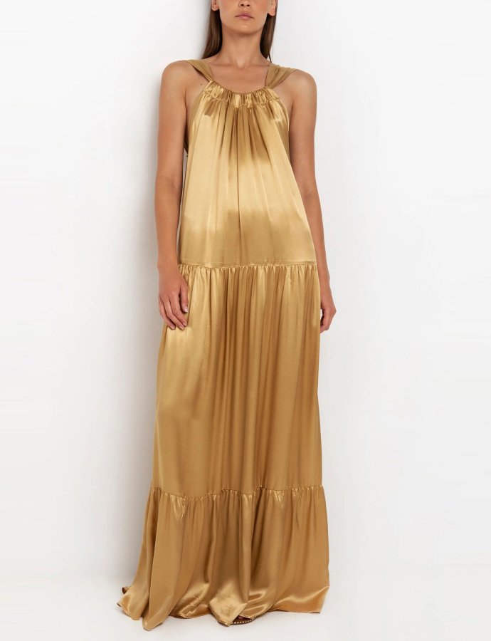 Μaxi halterneck dress gold