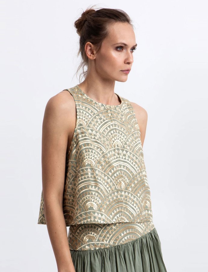 New triangle sleeveless top sage-gold