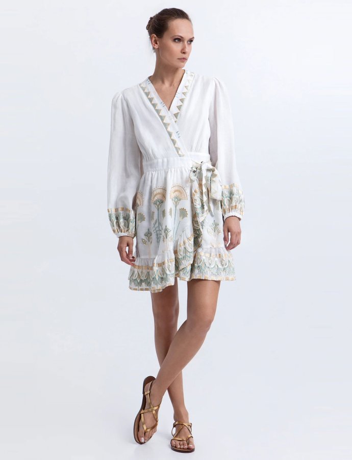 Papyrus mini  wrap dress white-multi mint